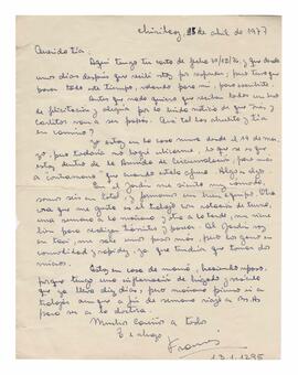 Carta enviada a Adelina desde Chivilcoy. Firmada, Francis. 1977