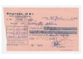Comprobante de pago de servicio fúnebre. 1976