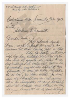 Carta enviada a Adelina por Luis María Alaye. 1951, Tapalqué.  Con sobre