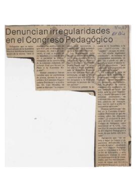 Recorte diario El Día "Denuncian irregularidades en el Congreso Pedagógico". 1987