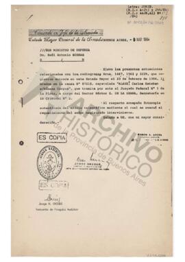 Elevación de actuaciones en relación a los radiogramas 1447,1562 y 2229, en la causa de Habeas Co...