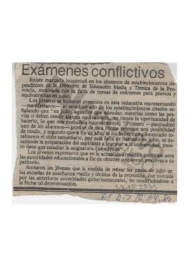 Recorte diario El Día "Exámenes conflictivos". 1984