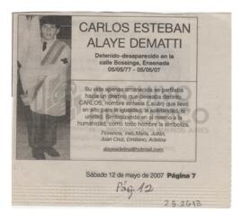 Recordatorio de Carlos publicado en el diario Página 12, 2007
