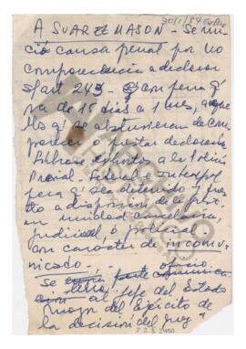 Manuscrito de Adelina sobre Suárez Mason 1984