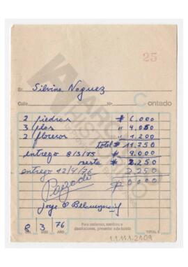 Boleta de compra de piedras, flores y floreros. 1976