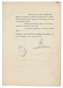 Certificado expedido a Adelina de la concurrencia al concurso de Antecedentes y Oposición para In...