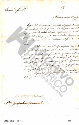 Borrador de Rosas enviado a Julián Perdriel comunicándole la finalización de su comisión. 1828