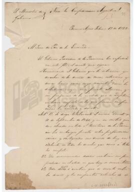 Notificación de decreto, dirigido al juez de paz de la Ensenada, firmado por Valentin Alsina, 1852
