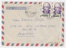 Sobre dirigido a Adelina. Rte: José Luis Rodríguez. C/Olmos 3, La Coruña, España. 1983