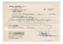 Comprobante de pago de la Clínica Brandsen por internación de Silvina Nogues. 1976