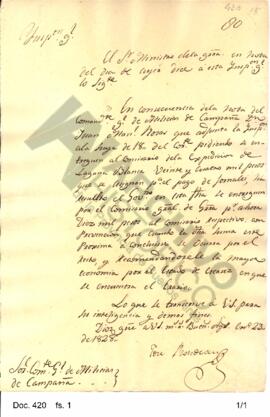 El Inspector General comunica la resolución relativa a la asignación de una suma de dinero.1828