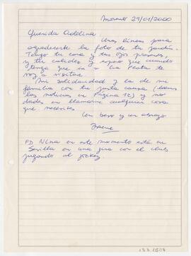 Carta enviada a Adelina, firmada por Irene. Moreno. 2000