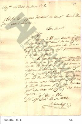 Nota dirigida por el coronel Estomba a Rosas solicitándose el abono de la cuenta adjunta de gasto...
