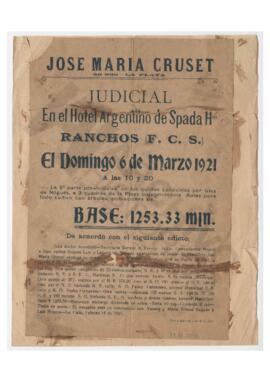 Folleto de remate judicial del Martillero José María Cruset por el Juicio de Campodonico Miguel e...