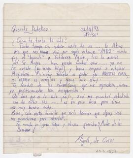 Carta dirigida a Adelina, firmada Miguel de Casas 1998