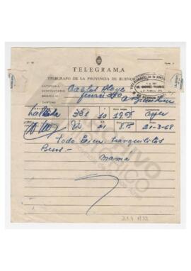 Telegrama de Adelina dirigido a Carlos. La Plata. 1968