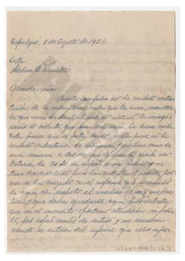 Carta enviada a Adelina por Luis María Alaye. 1951, Tapalqué