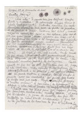 Carta enviada a Adelina por Marcela Baigorria de Galante desde Sarapui, Brasil. 2005