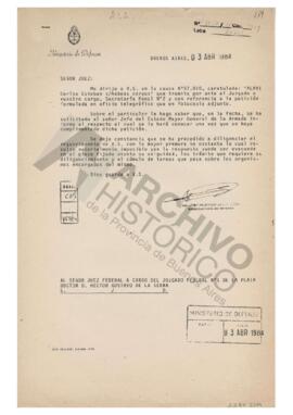 Respuesta de José Horacio Jaunarena, Subsecretario de Defensa del Ministerio de Defensa, al Juez ...