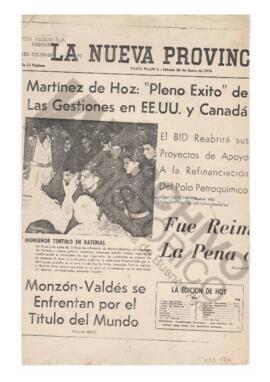 Fotocopia del diario La Nueva Provincia donde se lo ve a Carlos apadrinando a un conscripto en su...
