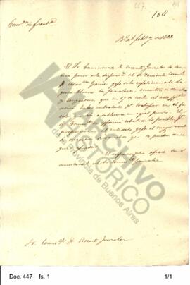 Nota enviada por Rosas al comisionado Vicente González informándole que debe poner a disposición ...