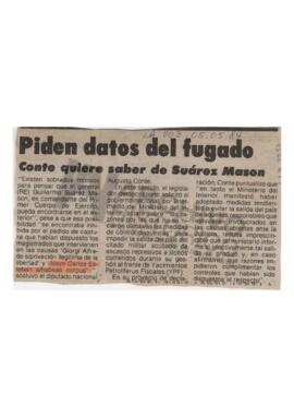 Recorte del diario La Voz “Piden datos del fugado. Conte quiere saber de Suárez Mason” 1984