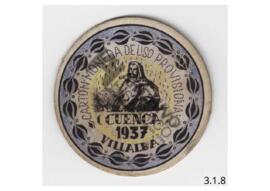 1 cartón moneda de uso provisional correspondiente a Cuenca 1937, del Municipio de Villalba