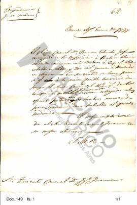 Copia de una nota dirigida por Rosas al teniente coronel Ignacio Inarra, ordenándole facilite los...