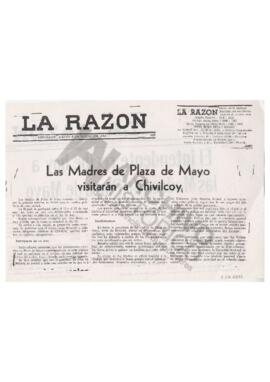 Recortes del diario La Razón “Las Madres de Plaza de Mayo visitarán a Chivilcoy” y “El intendente...