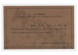 Tarjeta de salutación de navidad de Iván Maidana, presidente del Bloque de Concejales del FREPASO...