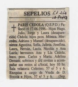 Necrológica de Paris Cédola 1996
