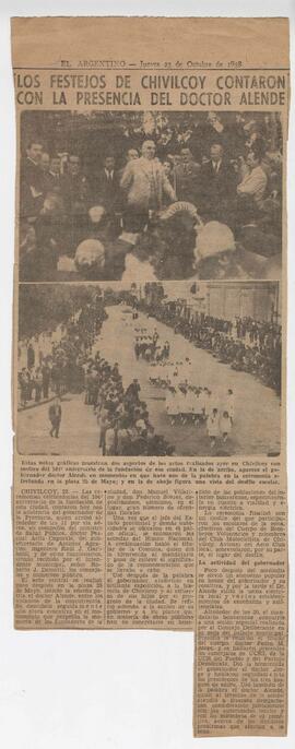 Recorte de Diario El Argentino “Los festejos en Chivilcoy contaron con la  Presencia del Gobernad...