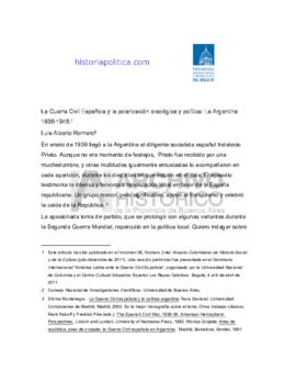 La Guerra Civil Española y la polarización ideológica y política: La Argentina 1936-1946. Luis Al...