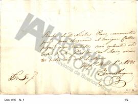Recibo emitido por el comandante Vázquez a favor de un particular y luego cancelado por Rosas. 1826