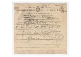 Telegrama de salutación por el cumpleaños de Carlos. Rte: abuela. Chivilcoy, 1968