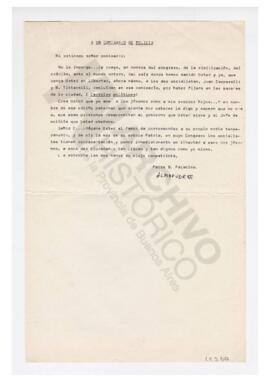 Transcripción de la carta de Alfredo Palacios al comisario de policía
