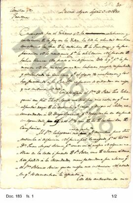 Borrador de una carta enviada por Rosas a Juan Angel Fernández Blanco en la cual requiere informa...