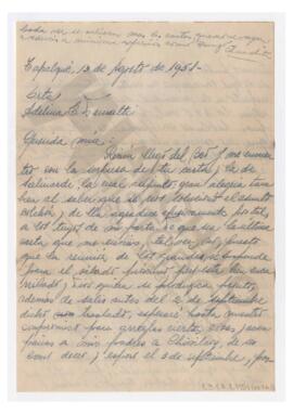 Carta enviada a Adelina por Luis María Alaye. 1951, Tapalqué