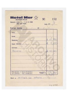 Factura del Hotel Mar, Mar del Plata