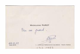 Tarjeta personal de Madeleine Parot. París.