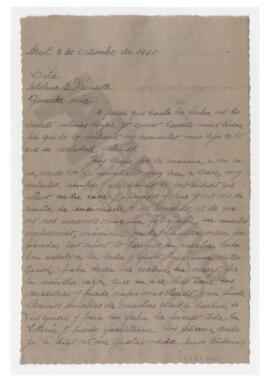 Carta enviada a Adelina por Luis María Alaye. Tapalqué. Con sobre. 1951