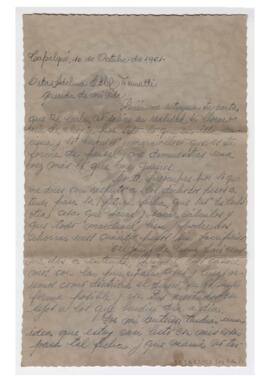 Carta enviada a Adelina por Luis María Alaye con pétalo de flor seco. 1951, Tapalqué. Con sobre