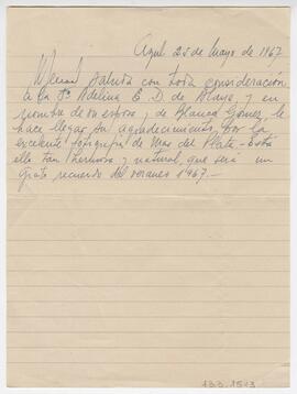 Carta enviada a Adelina sin firma. Azul. 1967