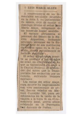 Recorte de diario. Defunción de Luis M. Alaye