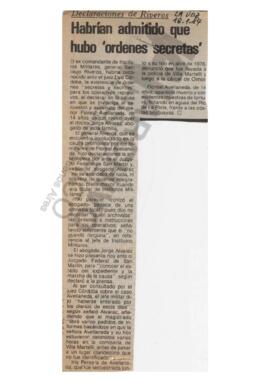 Recorte del diario La Voz “Habrían admitido que hubo ‘órdenes secretas’” 1984