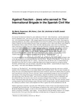 Against Fascism - Jews who served in The International Brigade in the Spanish Civil War.  Martin ...