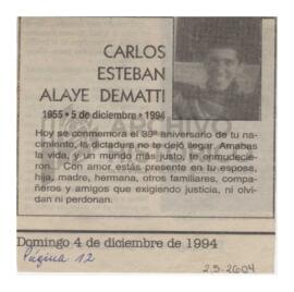 Recordatorio del cumpleaños número 39 de Carlos publicado en el diario Página 12, 1994