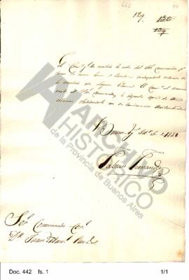 El comisario Fernández expresa a Rosas haber recibido la nota que incluye una relación de lo envi...
