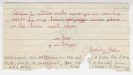 Nota dirigida a Adelina, firmada por María Belén, abajo nota sin firma