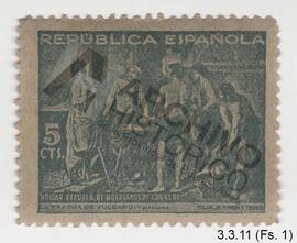 1 estampilla verde del cuadro “La fragua de vulcano” de Velazquez de 5 centavos